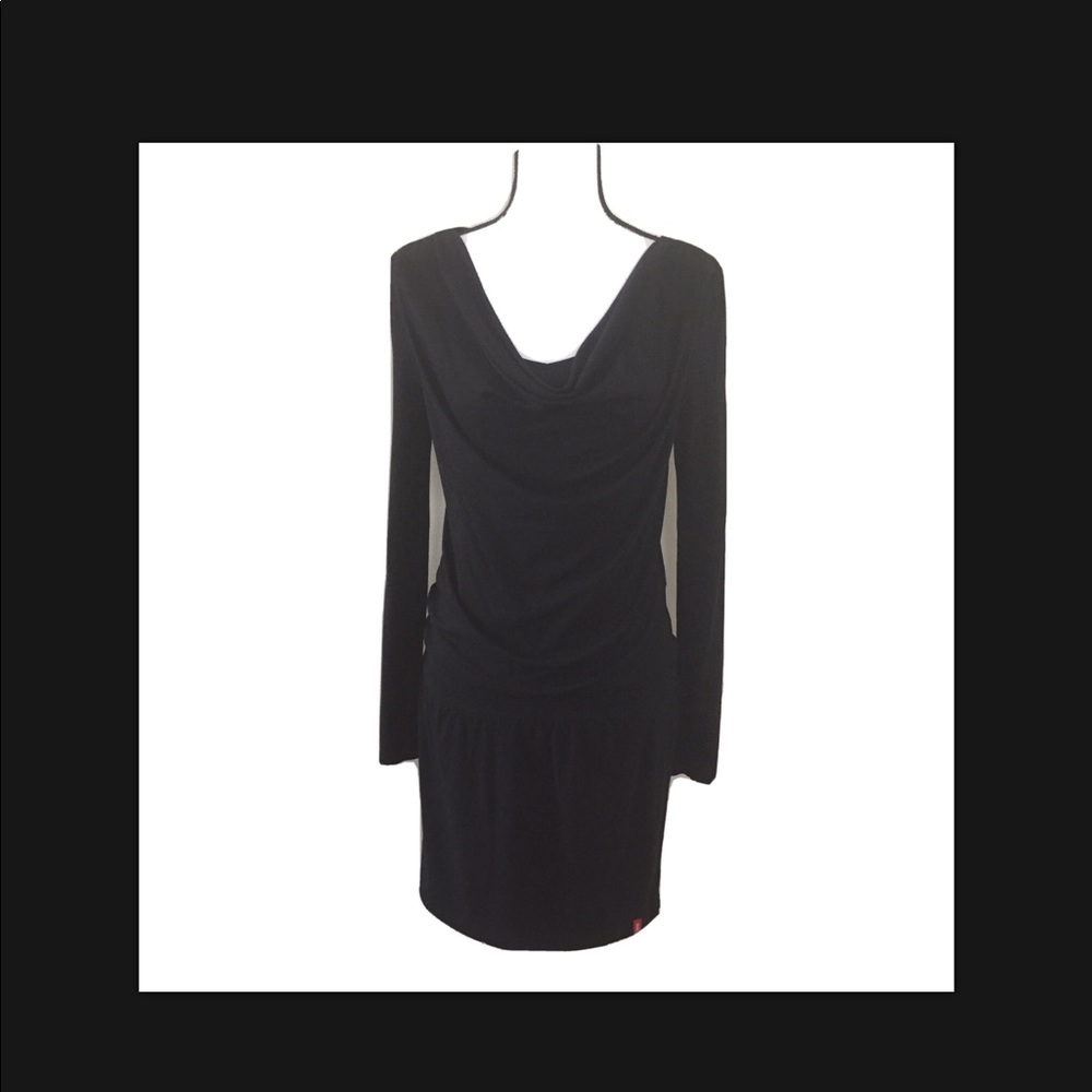 edc By Esprit Knit Blouson Cowl Neck Black Long Sleeve Dress
